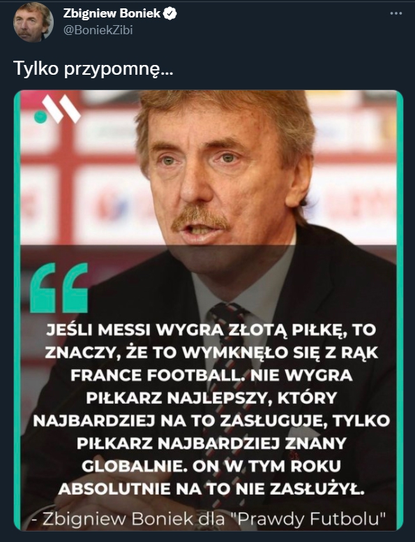 Zbigniew Boniek: Jeśli Messi wygra Złotą Piłkę to...